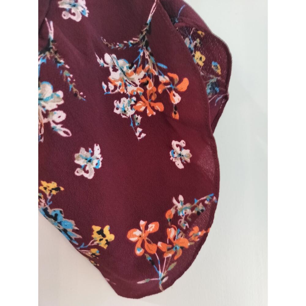 Passport Women’s XL Burgundy Floral Blouse Long Sleeve Ruffle Cuff Top - Picture 3 of 8